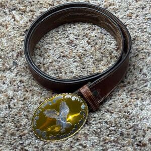 Lona Nolan's Leegin Mens Brown Leather Western Eagle Buckle Belt 36 USA 55607